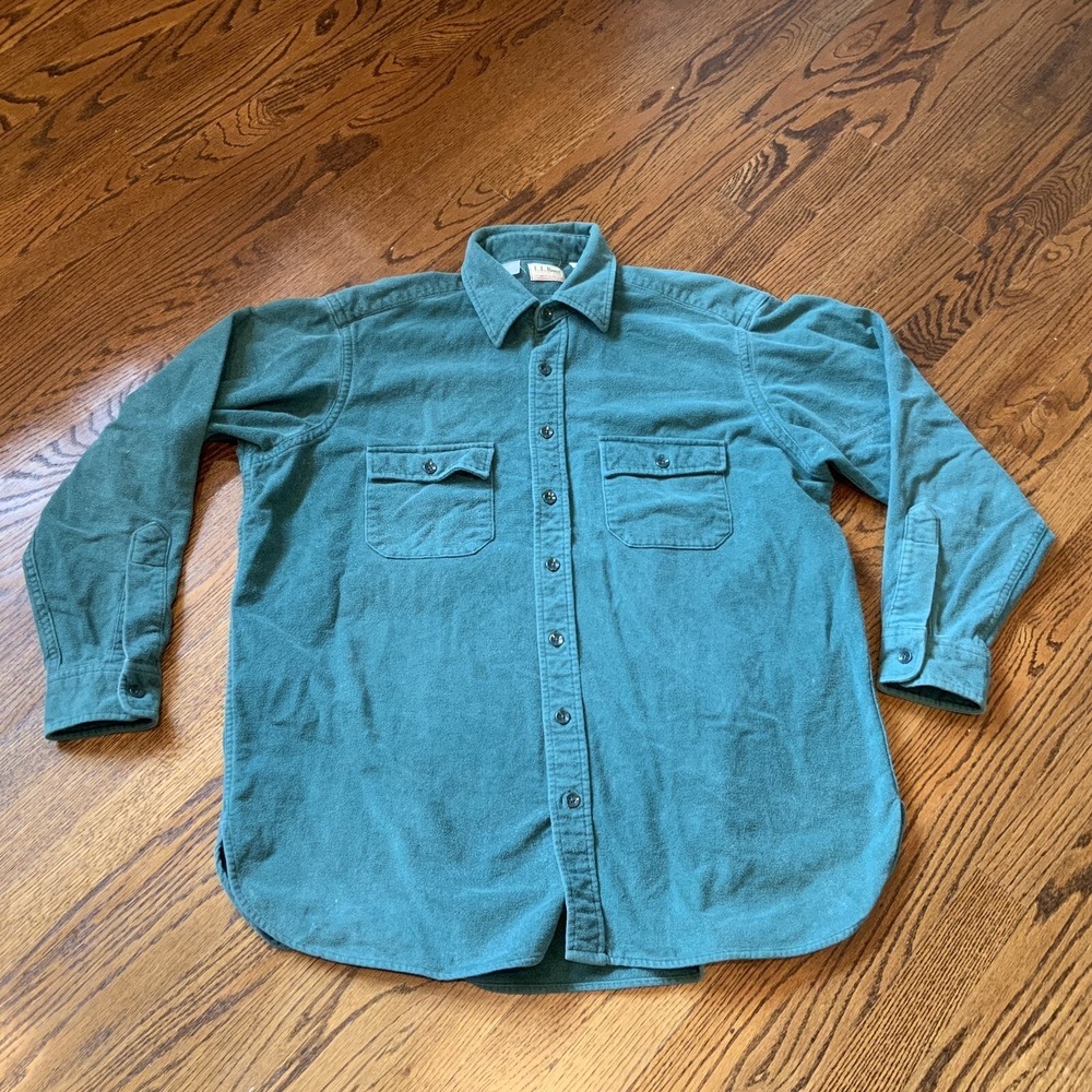 LL Bean Mens Button Front Chamois Shirt Vintage Teal Green Sz 17.5  XL USA